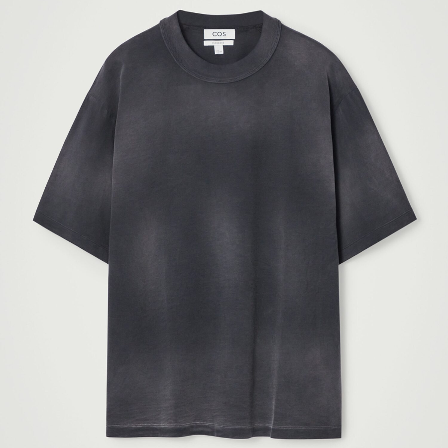 COS Oversized Faded Mock-Neck Cotton T-Shirt – Black