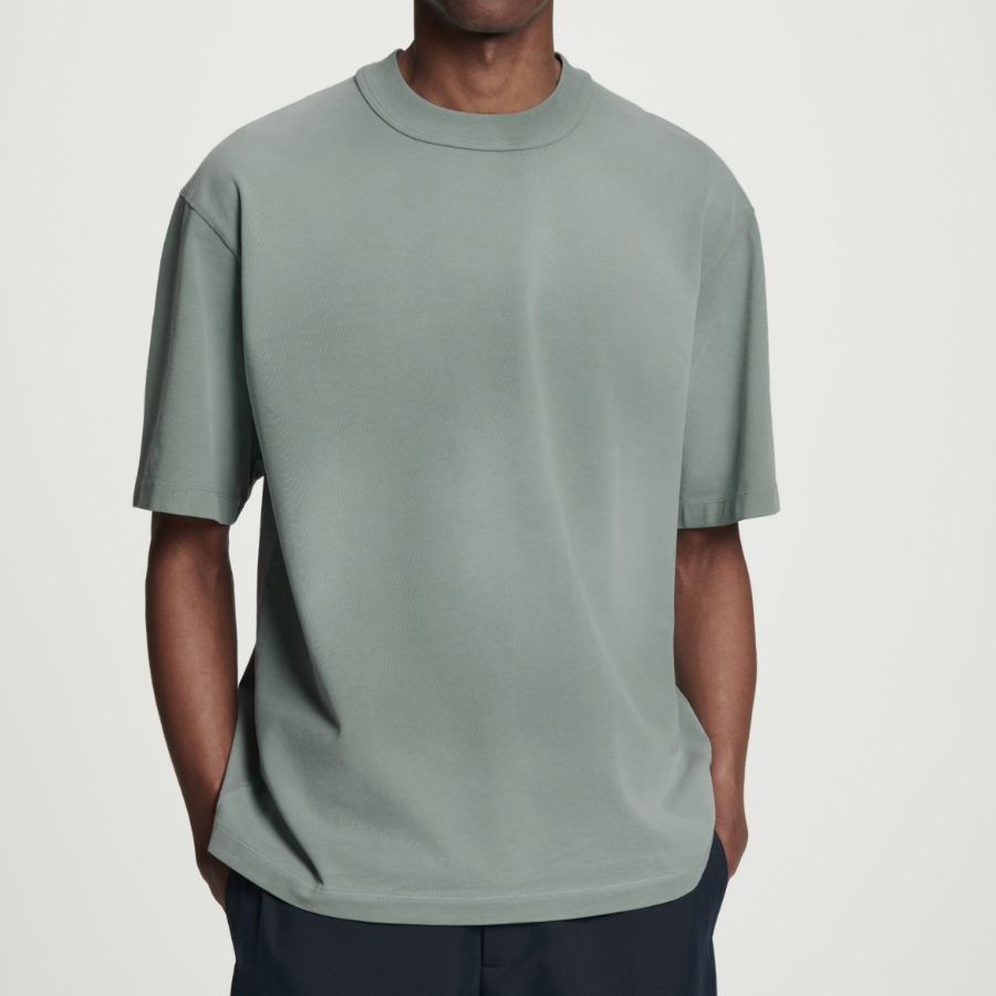 COS Oversized Faded Mock-Neck Cotton T-Shirt – Green