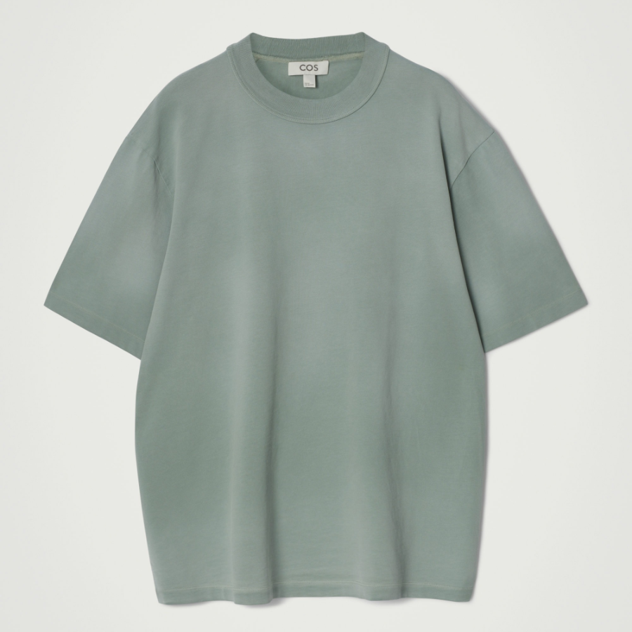 COS Oversized Faded Mock-Neck Cotton T-Shirt – Green