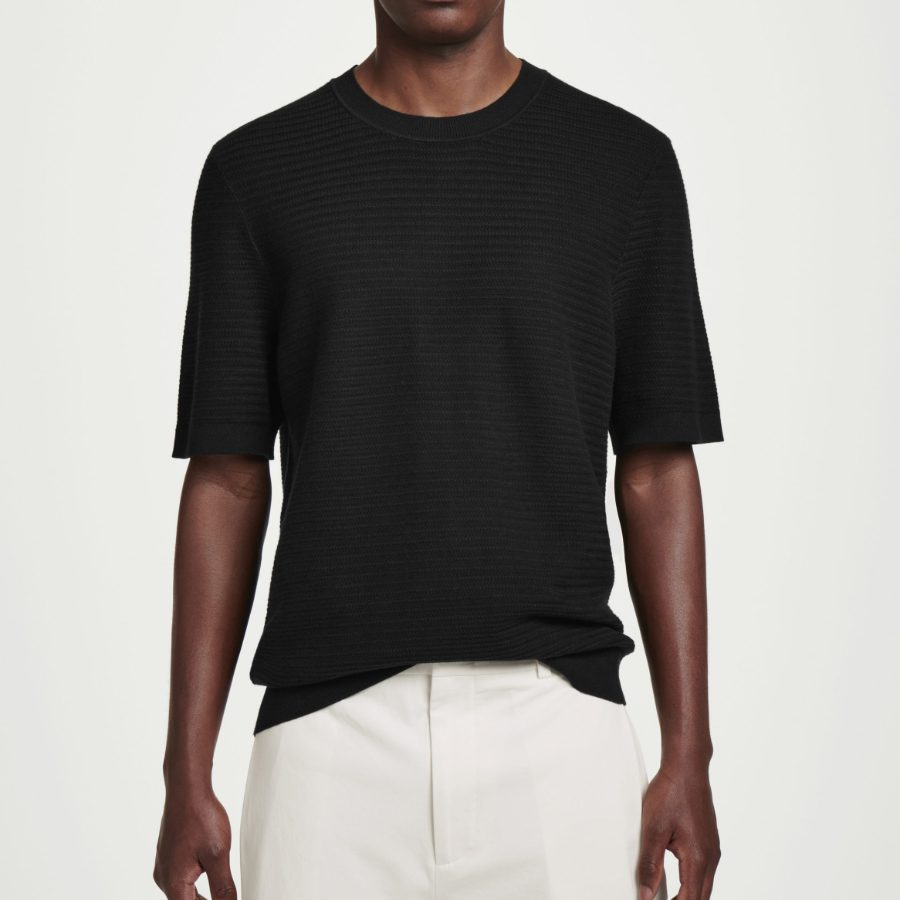 COS Textured Knitted Cotton T-Shirt – Black