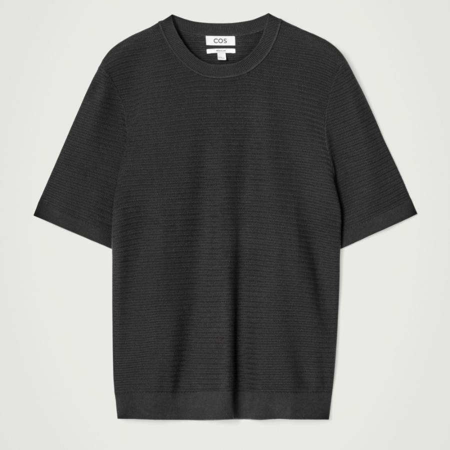 COS Textured Knitted Cotton T-Shirt – Black