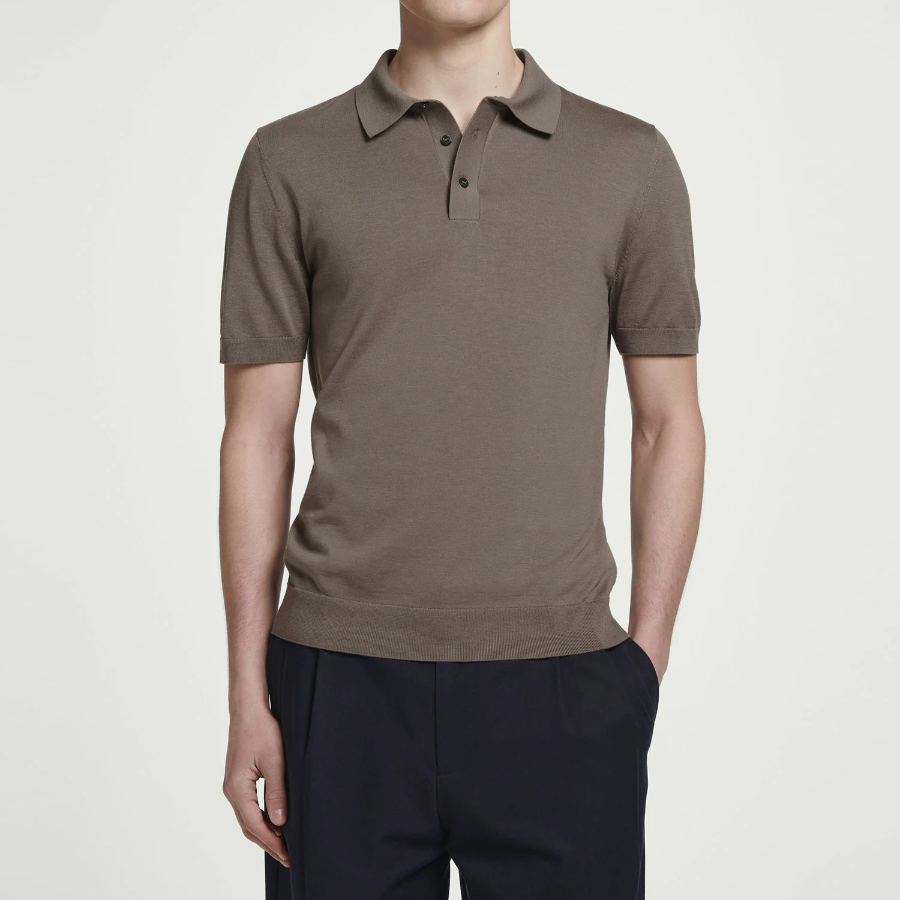 COS Slim Knit Silk Polo Shirt – Dark Mole