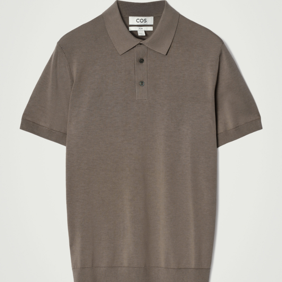 COS Slim Knit Silk Polo Shirt – Dark Mole