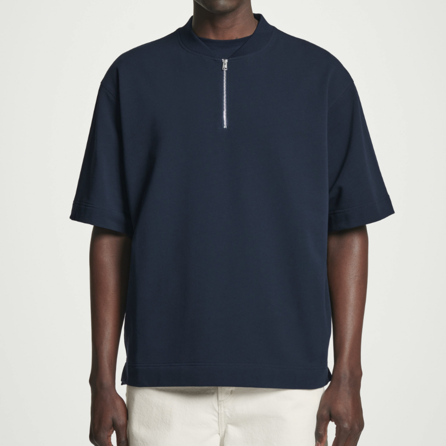 COS Half-Zip Cotton T-Shirt – Navy