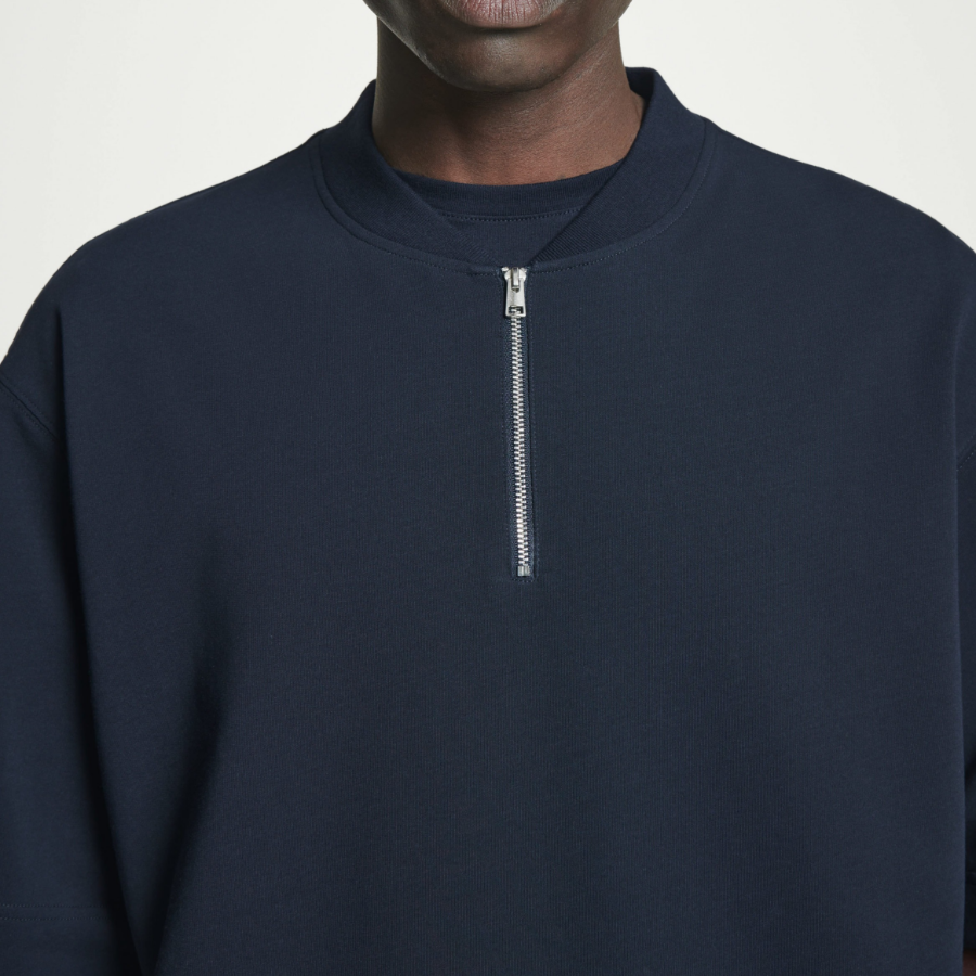 COS Half-Zip Cotton T-Shirt – Navy