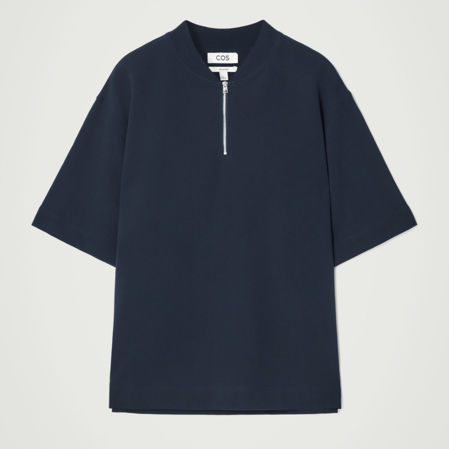 COS Half-Zip Cotton T-Shirt – Navy