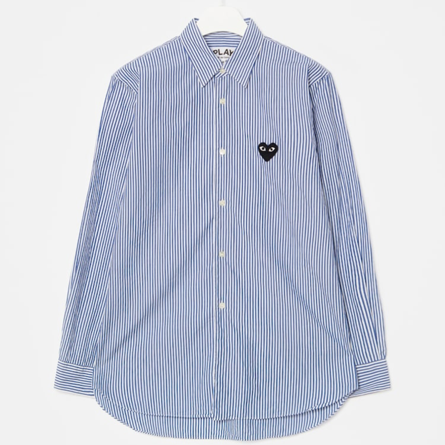 PLAY COMME DES GARCONS Black Heart Wappen Striped Shirt — Navy