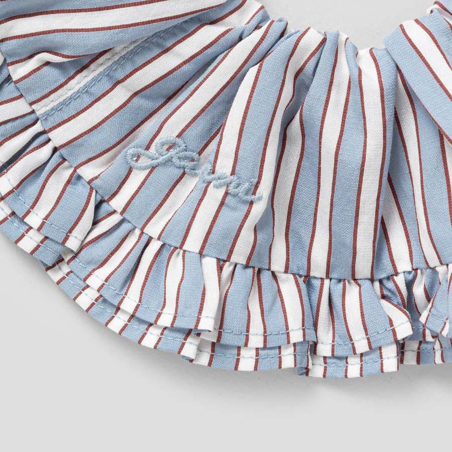 GANNI Yarn Dyed Stripe Frill Scrunchie – Sky Blue