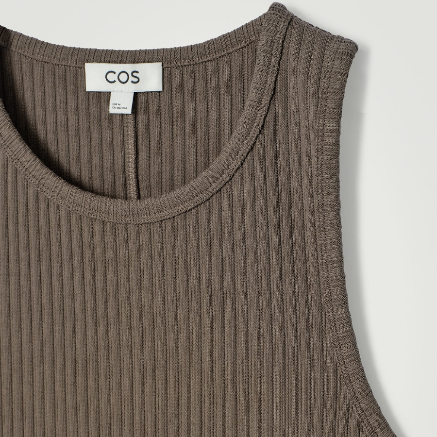 COS Slim Ribbed Cotton Sleeveless Top – Dark Mole
