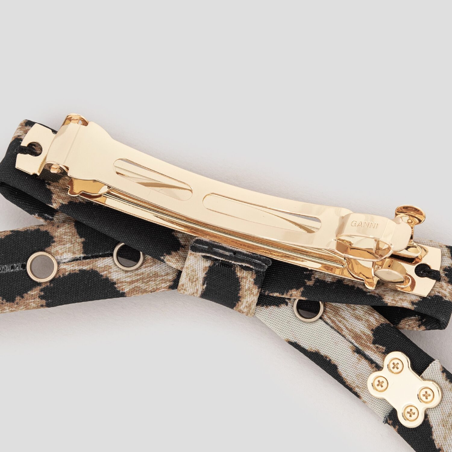 GANNI Eyelet Bow Barrette Nylon – Leopard