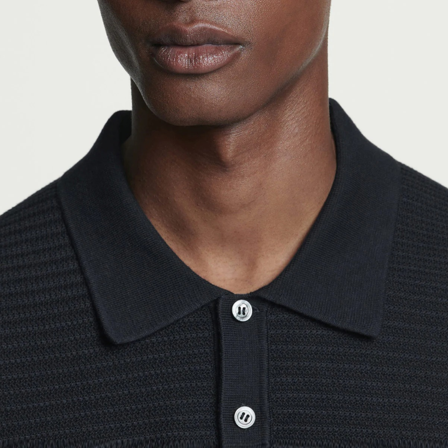 COS Textured Knit Cotton Polo Shirt – Navy