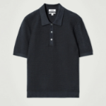 COS Textured Knit Cotton Polo Shirt – Navy