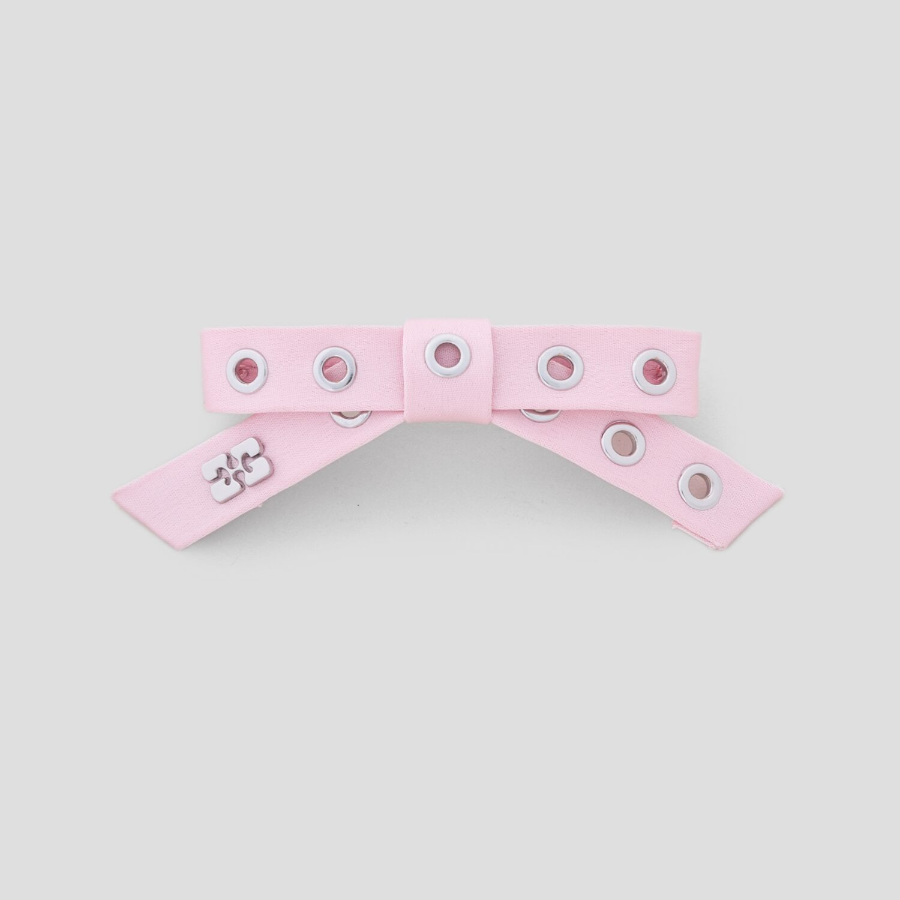 GANNI Eyelet Bow Barrette Satin – Chalk Pink