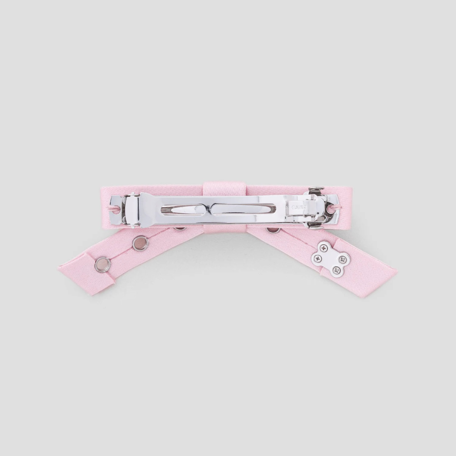 GANNI Eyelet Bow Barrette Satin – Chalk Pink