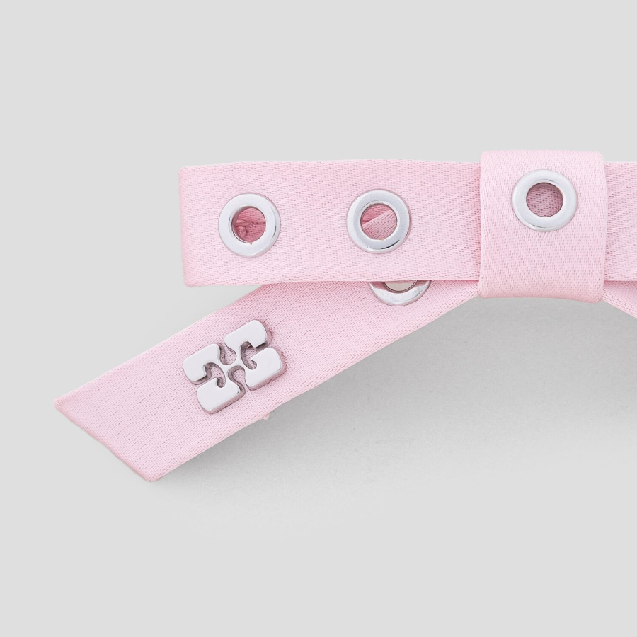 GANNI Eyelet Bow Barrette Satin – Chalk Pink