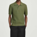 COS Textured Knit Cotton Polo Shirt – Green