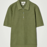 COS Textured Knit Cotton Polo Shirt – Green