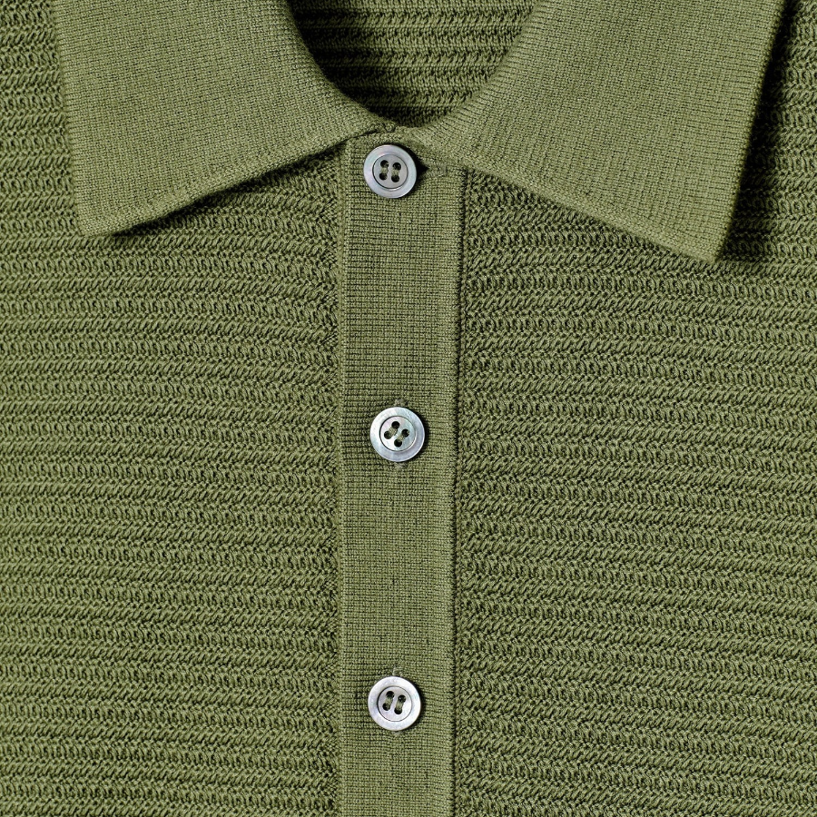 COS Textured Knit Cotton Polo Shirt – Green