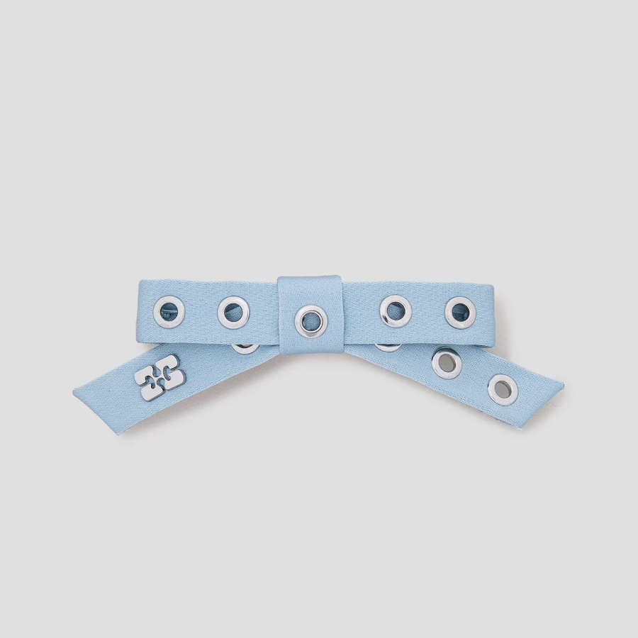 GANNI Eyelet Bow Barrette Satin – Sky Blue