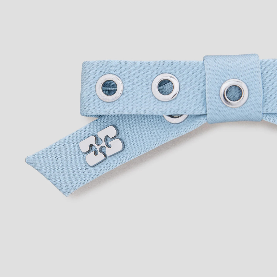 GANNI Eyelet Bow Barrette Satin – Sky Blue
