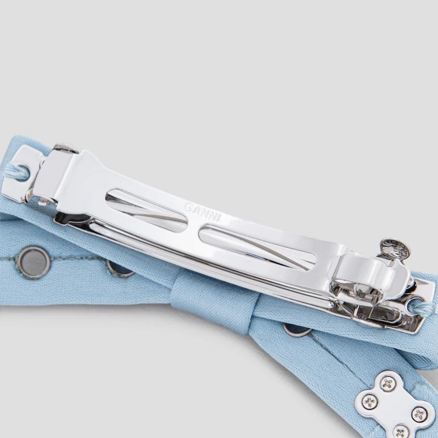 GANNI Eyelet Bow Barrette Satin – Sky Blue