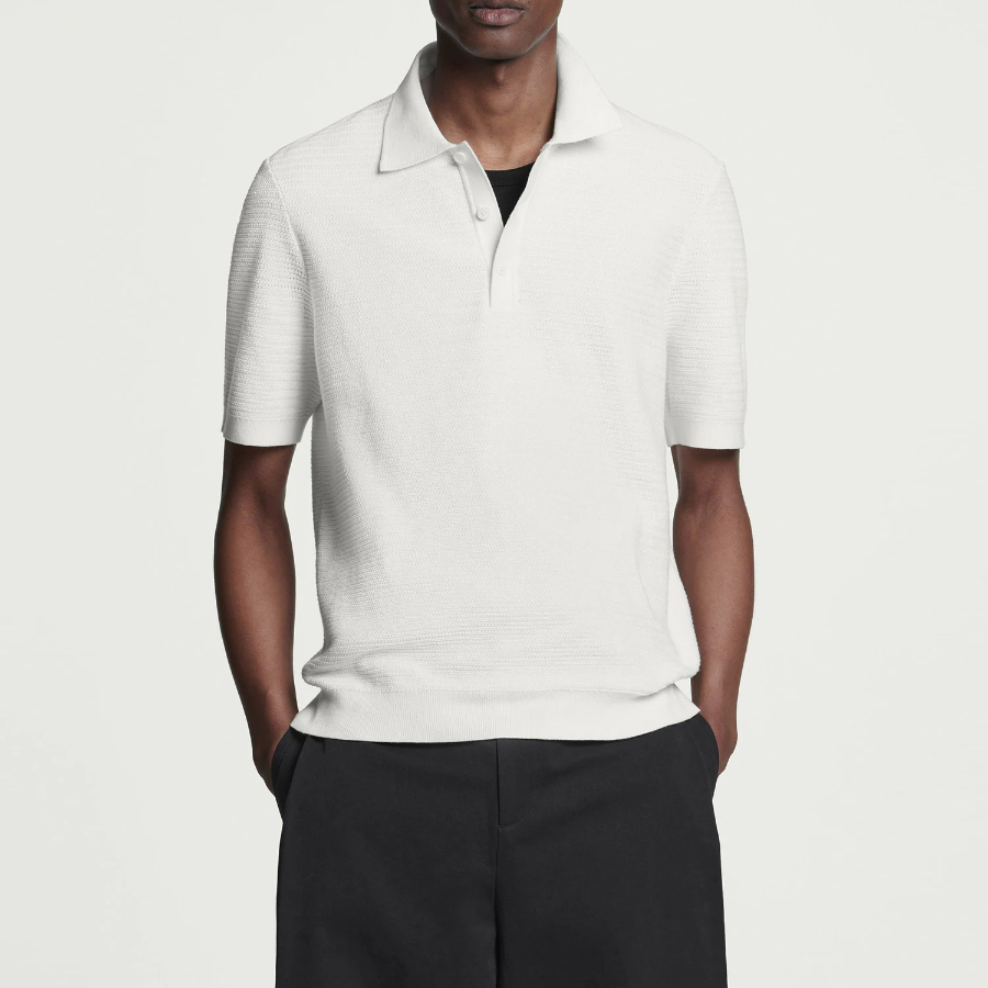 COS Textured Knit Cotton Polo Shirt – White