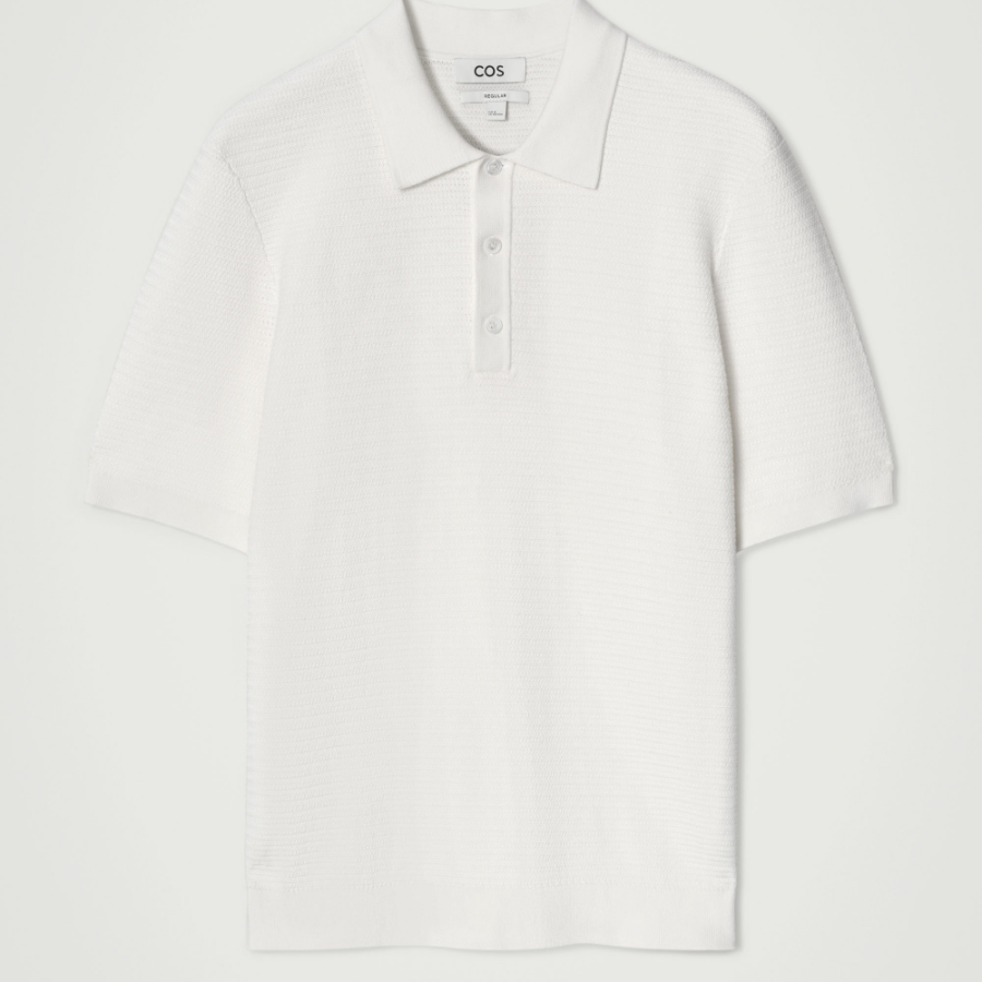 COS Textured Knit Cotton Polo Shirt – White
