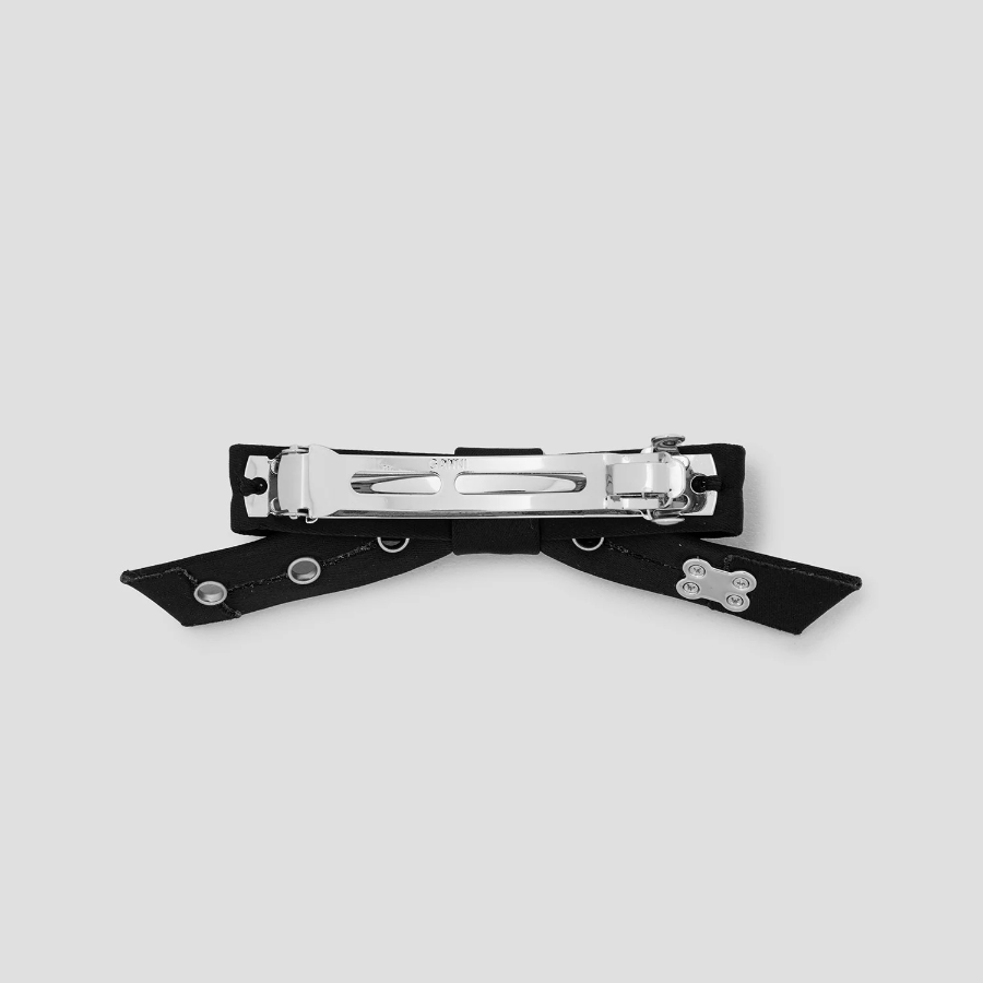 GANNI Eyelet Bow Barrette Satin – Black