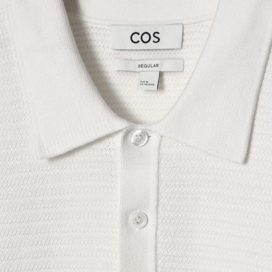 COS Textured Knit Cotton Polo Shirt – White