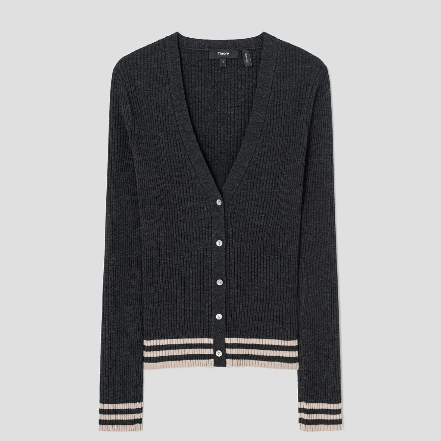 Theory Women Regal Wool Tipped Cardigan - New Pestle Mel/Lt Stucco