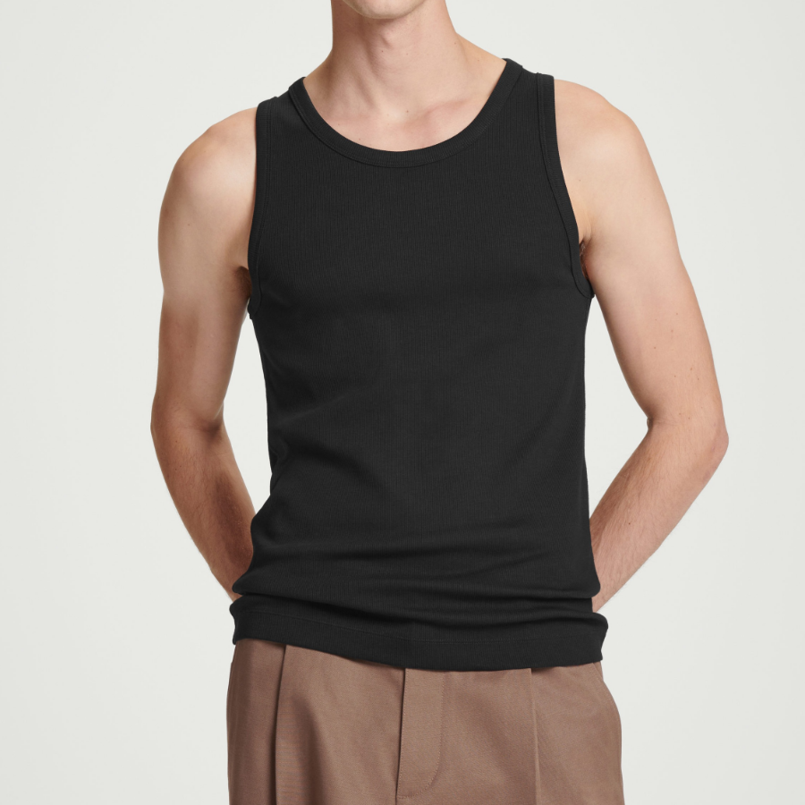 COS Slim Ribbed Cotton Sleeveless Top – Black