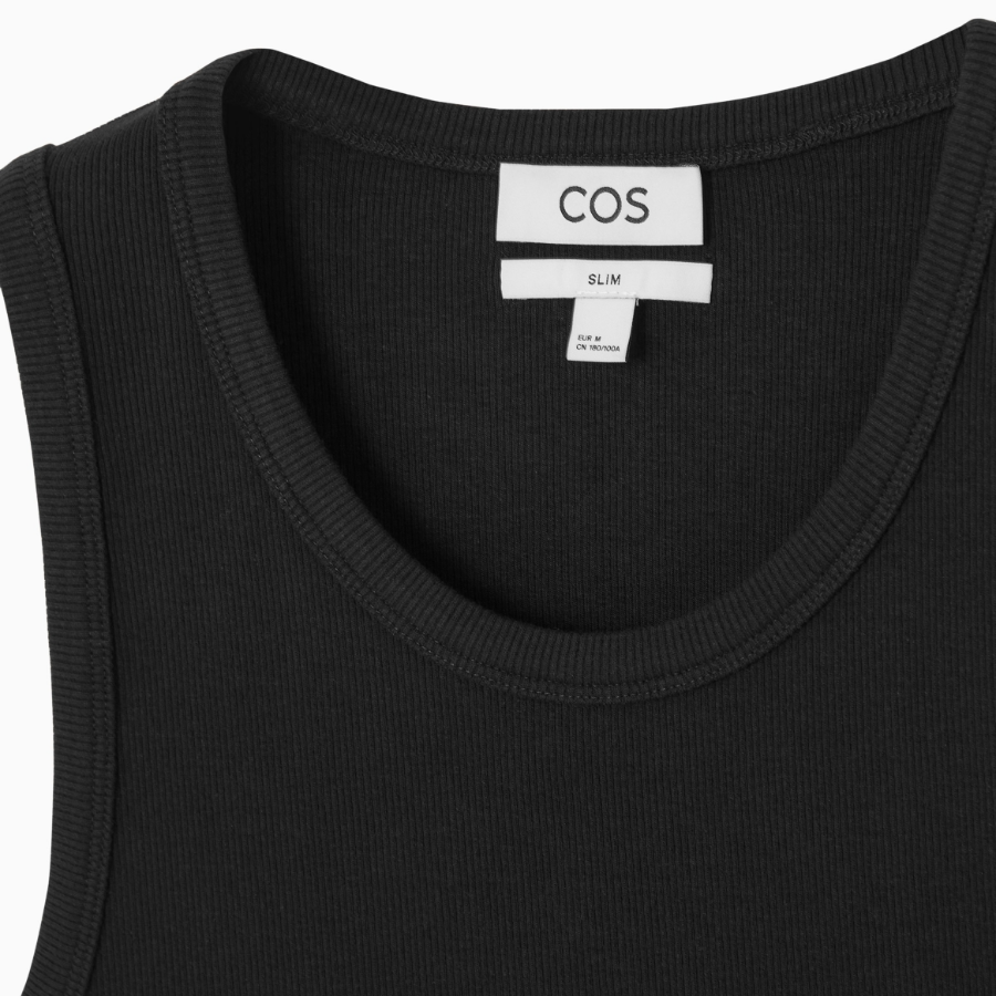 COS Slim Ribbed Cotton Sleeveless Top – Black