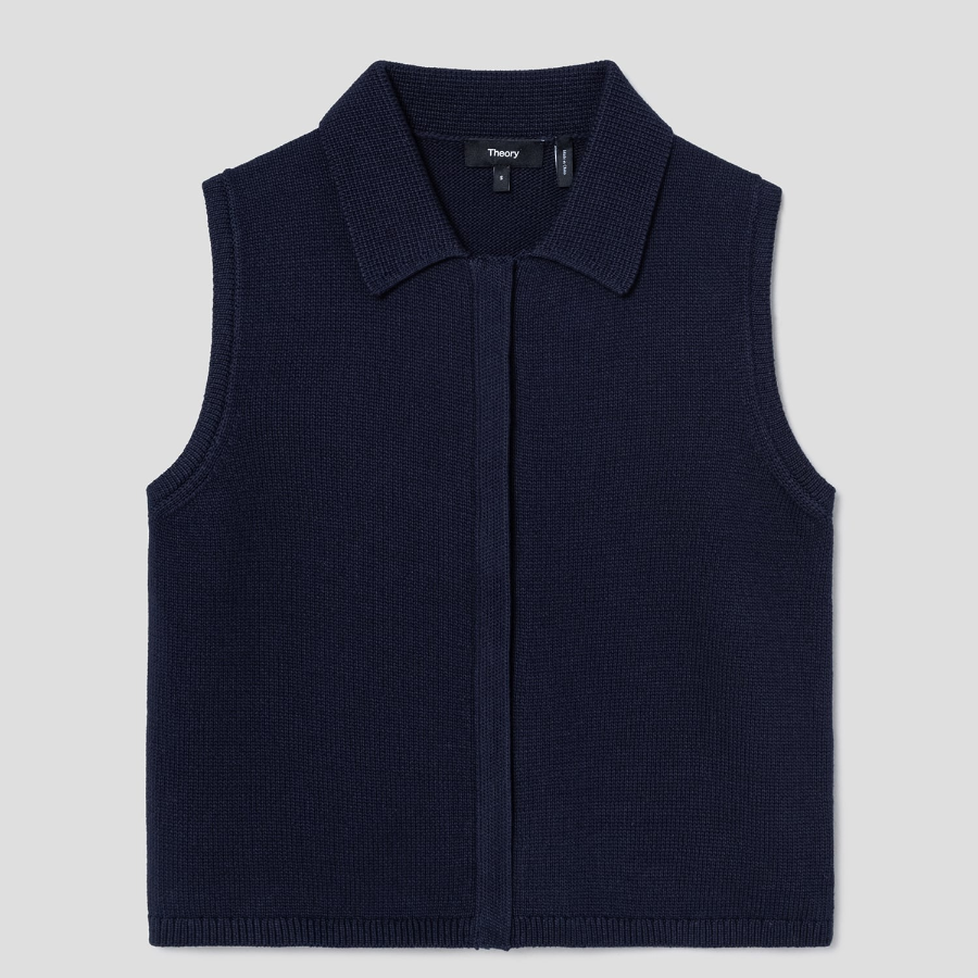 Theory Women Rounded Cotton Zip Up Vest - Navy