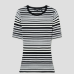 Theory Women Regal Wool Rib Stripe Tee - Black Multi