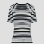 Theory Women Regal Wool Rib Stripe Tee - Black Multi