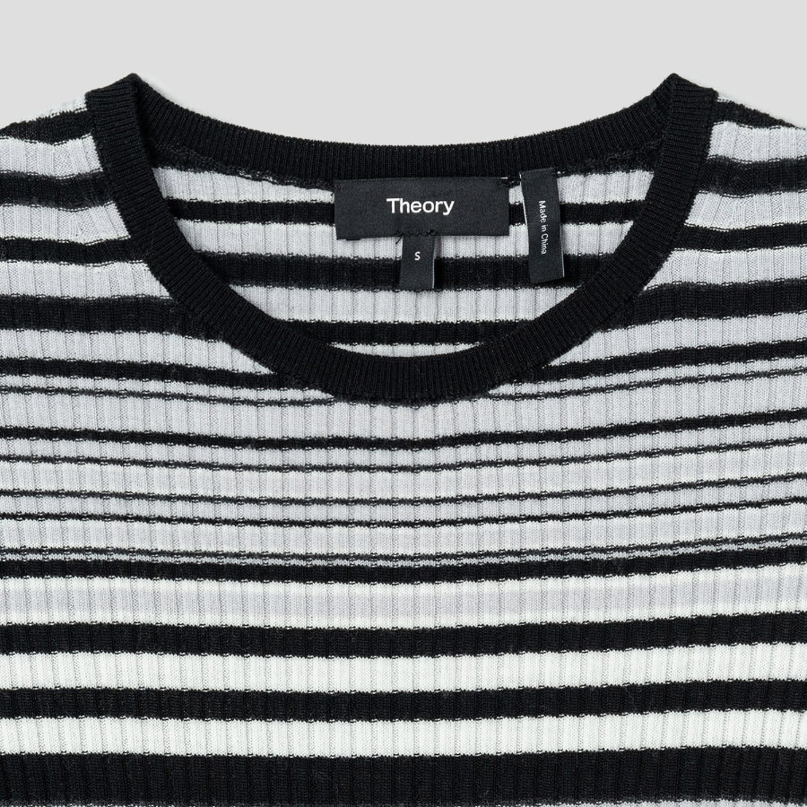 Theory Women Regal Wool Rib Stripe Tee - Black Multi