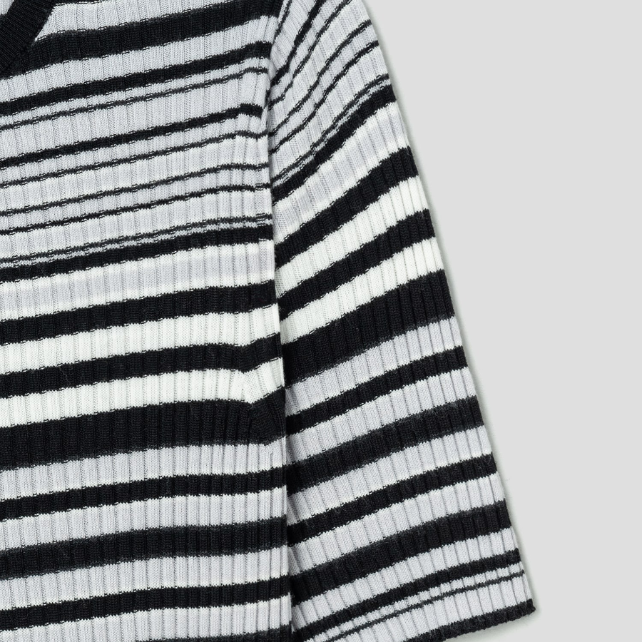 Theory Women Regal Wool Rib Stripe Tee - Black Multi