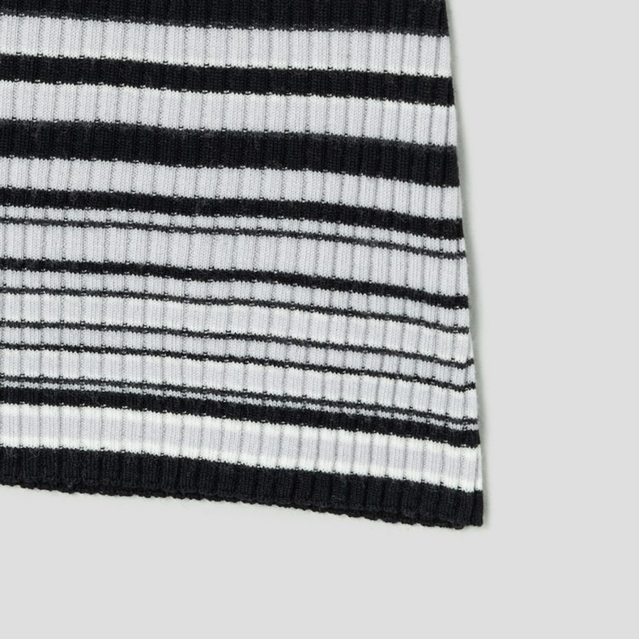 Theory Women Regal Wool Rib Stripe Tee - Black Multi