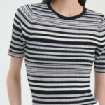 Theory Women Regal Wool Rib Stripe Tee - Black Multi
