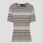 Theory Women Regal Wool Rib Stripe Tee - Light Cinder Multi