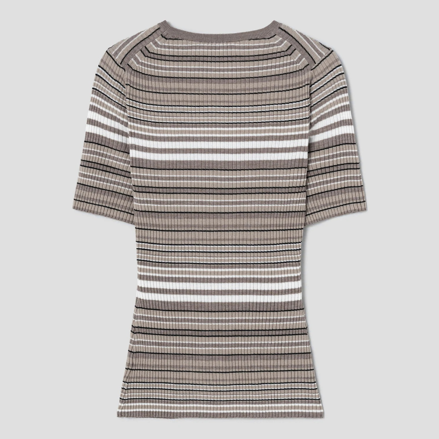 Theory Women Regal Wool Rib Stripe Tee - Light Cinder Multi