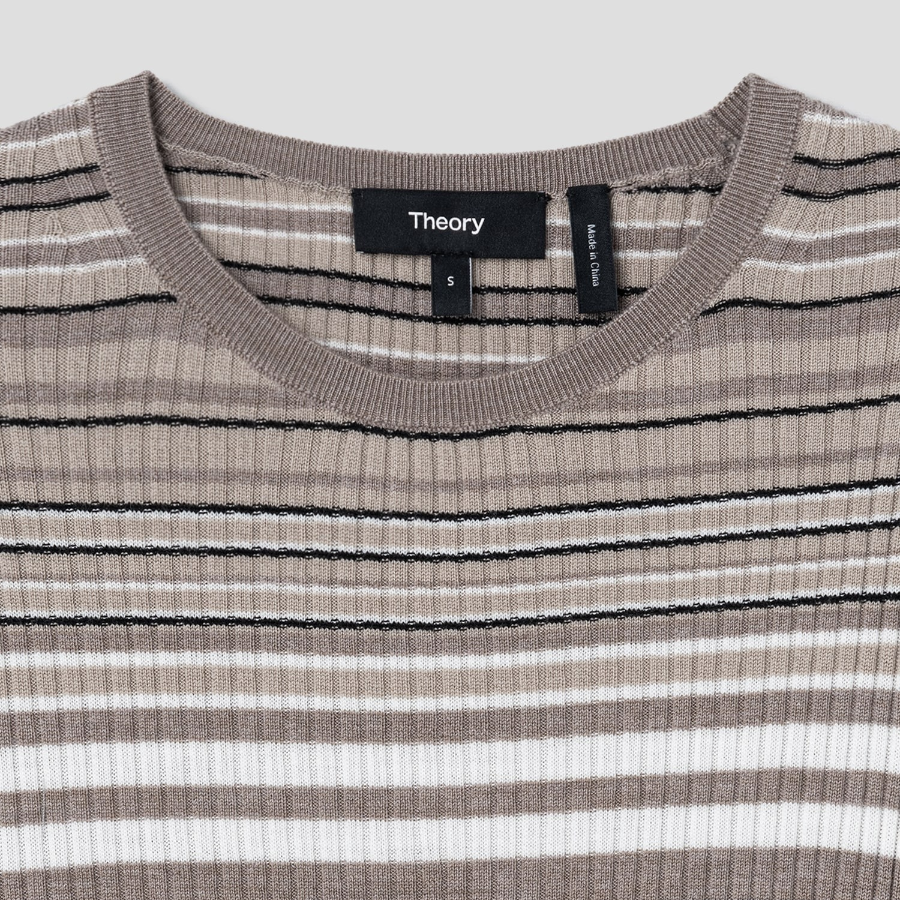 Theory Women Regal Wool Rib Stripe Tee - Light Cinder Multi