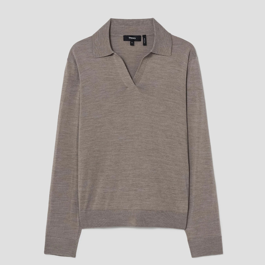 Theory Women Regal Wool Boy Polo - Light Cinder