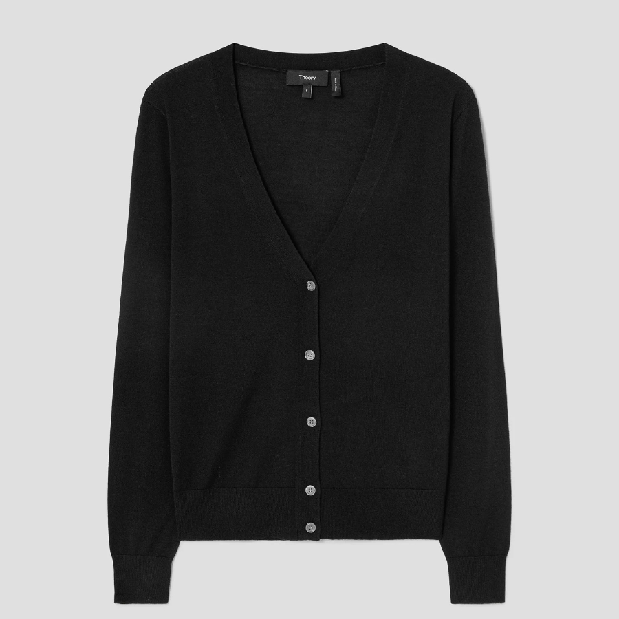 Theory Women Regal Wool Vneck Cardigan - Black