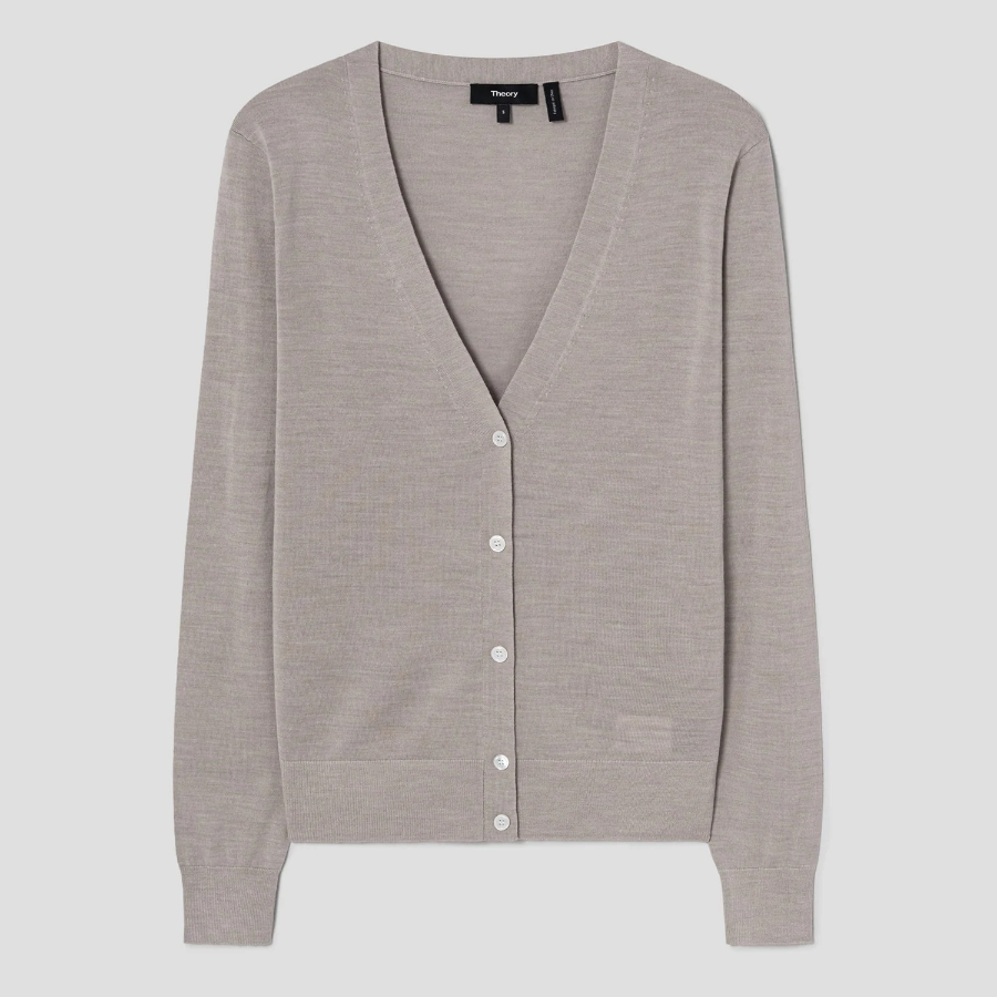 Theory Women Regal Wool Vneck Cardigan - Pale Sand