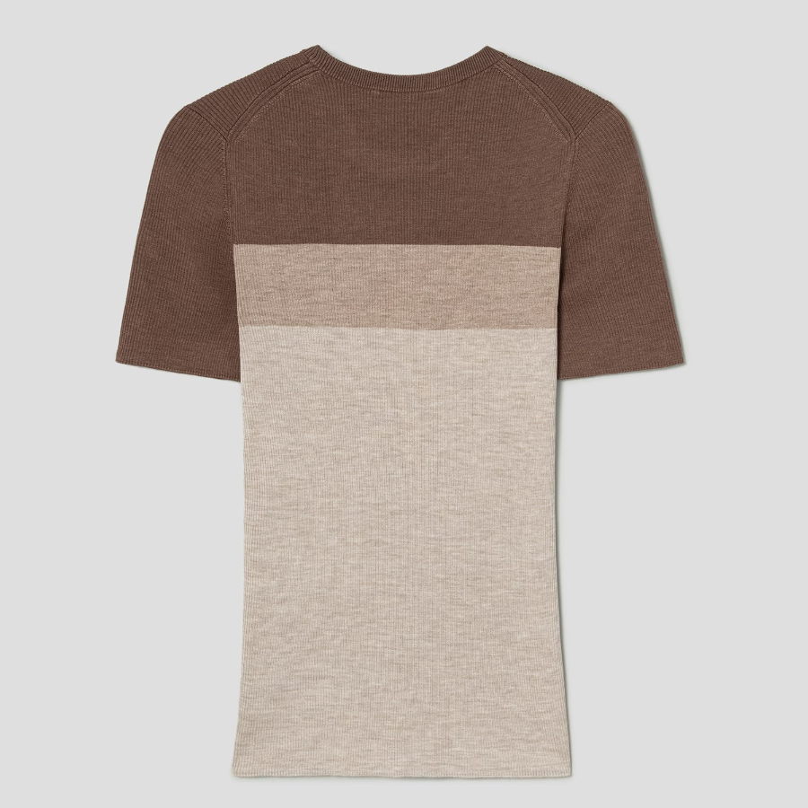 Theory Women Washable Silk Rib Basic Tee - Wheat Multi