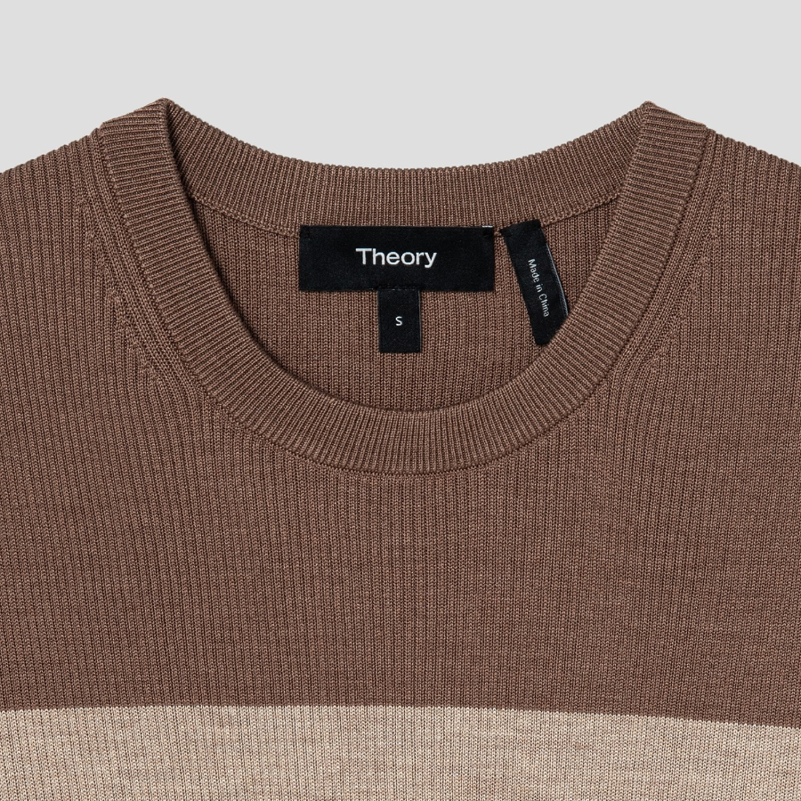 Theory Women Washable Silk Rib Basic Tee - Wheat Multi