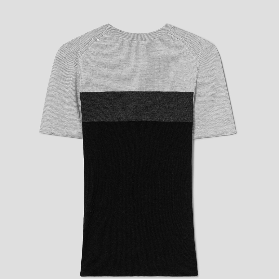 Theory Women Washable Silk Rib Basic Tee - Black Multi