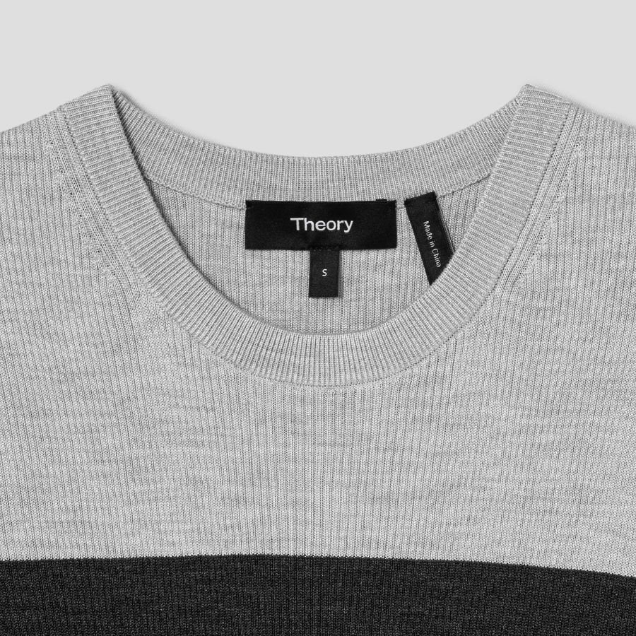 Theory Women Washable Silk Rib Basic Tee - Black Multi