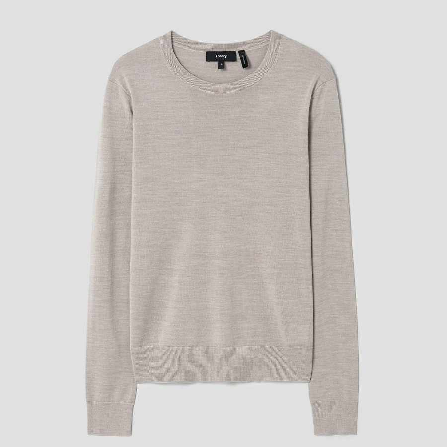 Theory Women Regal Wool Crew Neck Pullover - Pale Sand